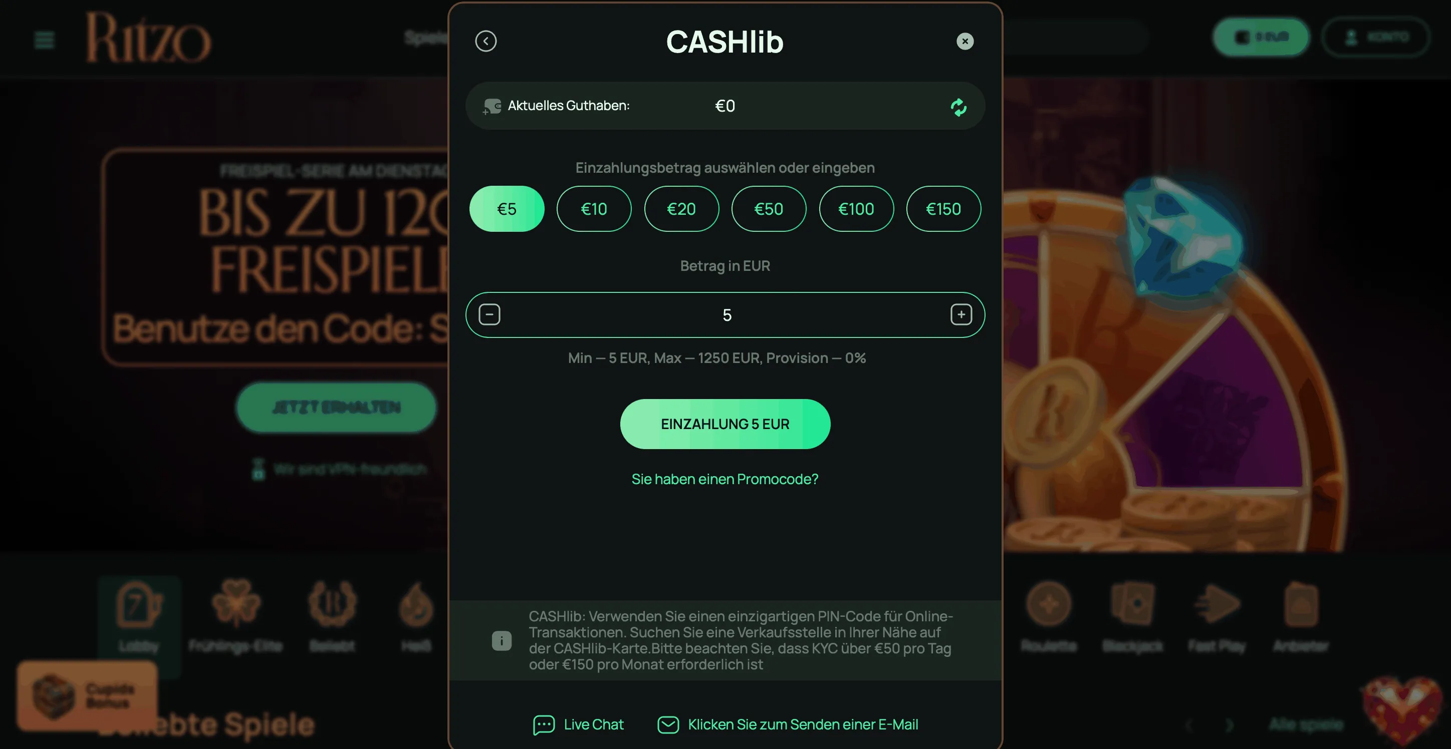 Ritzo Einzahlung Banner Ritzo Casino Einzahlung