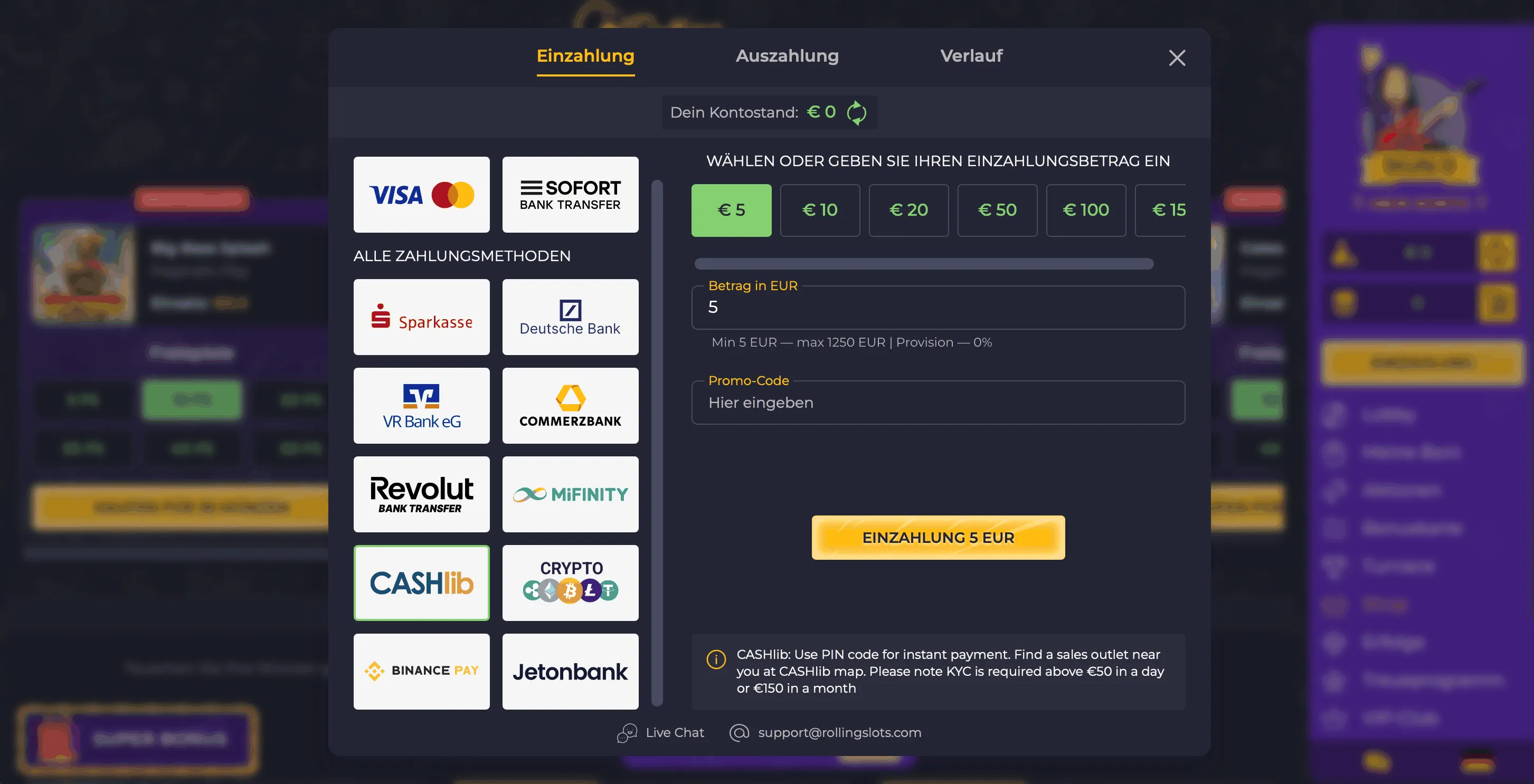 RollingSlots Einzahlung Banner RollingSlots Casino Einzahlung