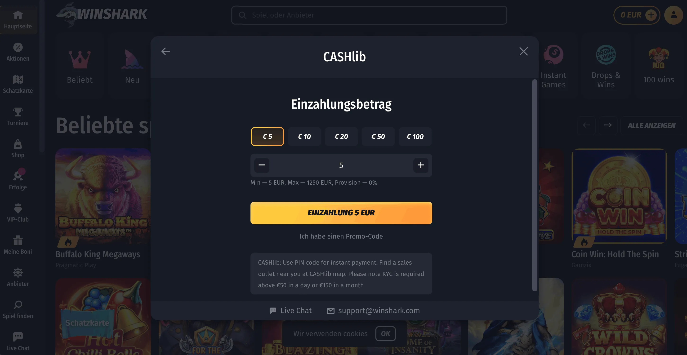 Winshark Einzahlung Banner Winshark Casino Einzahlung